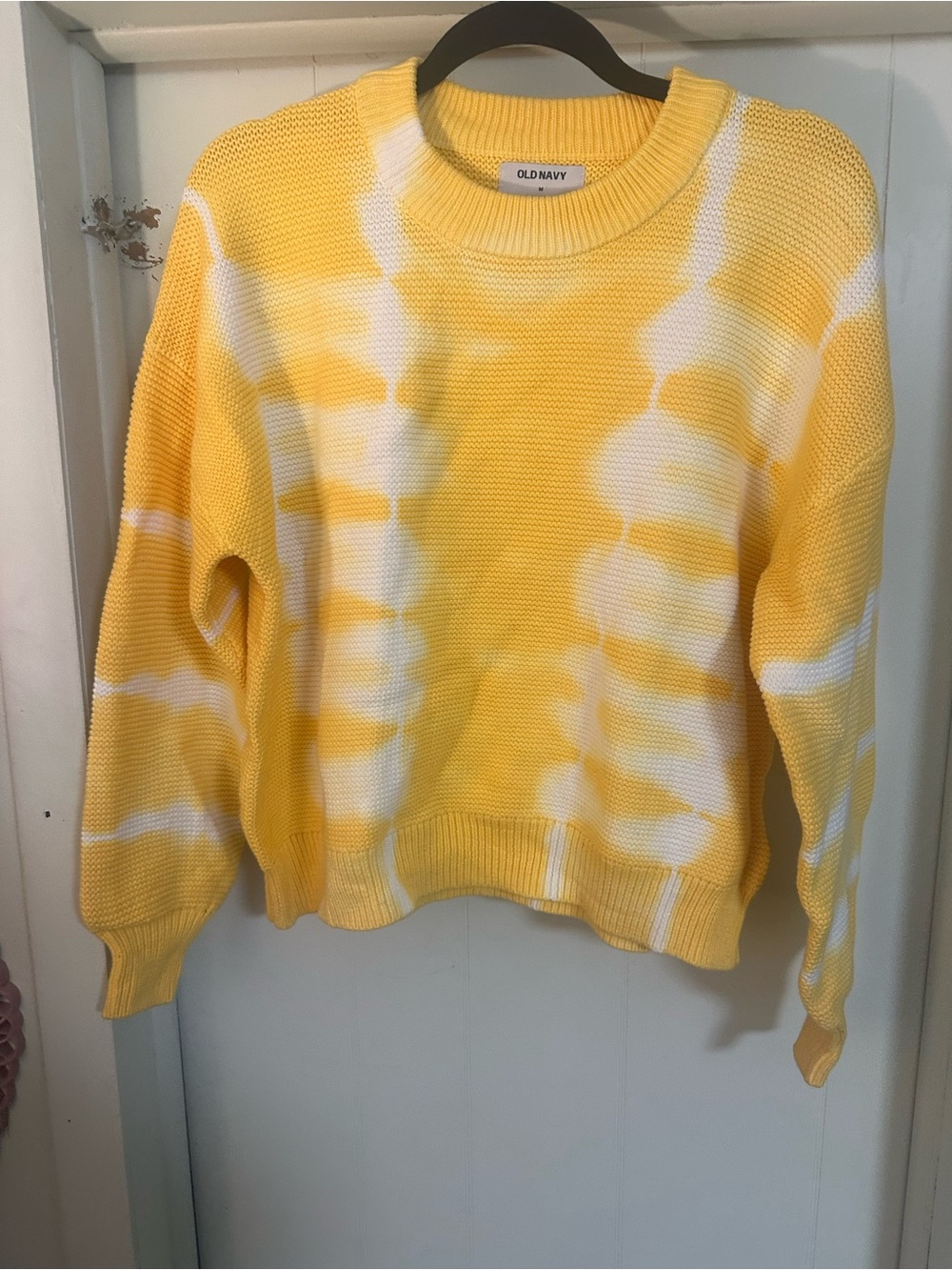 Old Navy Yellow & White Tie-Dye Crew Sweater